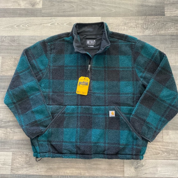 NWT Carhartt Quarter-Zip Sherpa Pullover Sweatshirt Men’s XXL Green Black 106443 - Picture 1 of 13